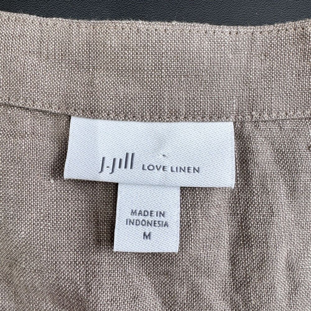 J.Jill 100% Linen Button Front Mini Short Sleeve Dress Tan size Medium - Picture 7 of 9